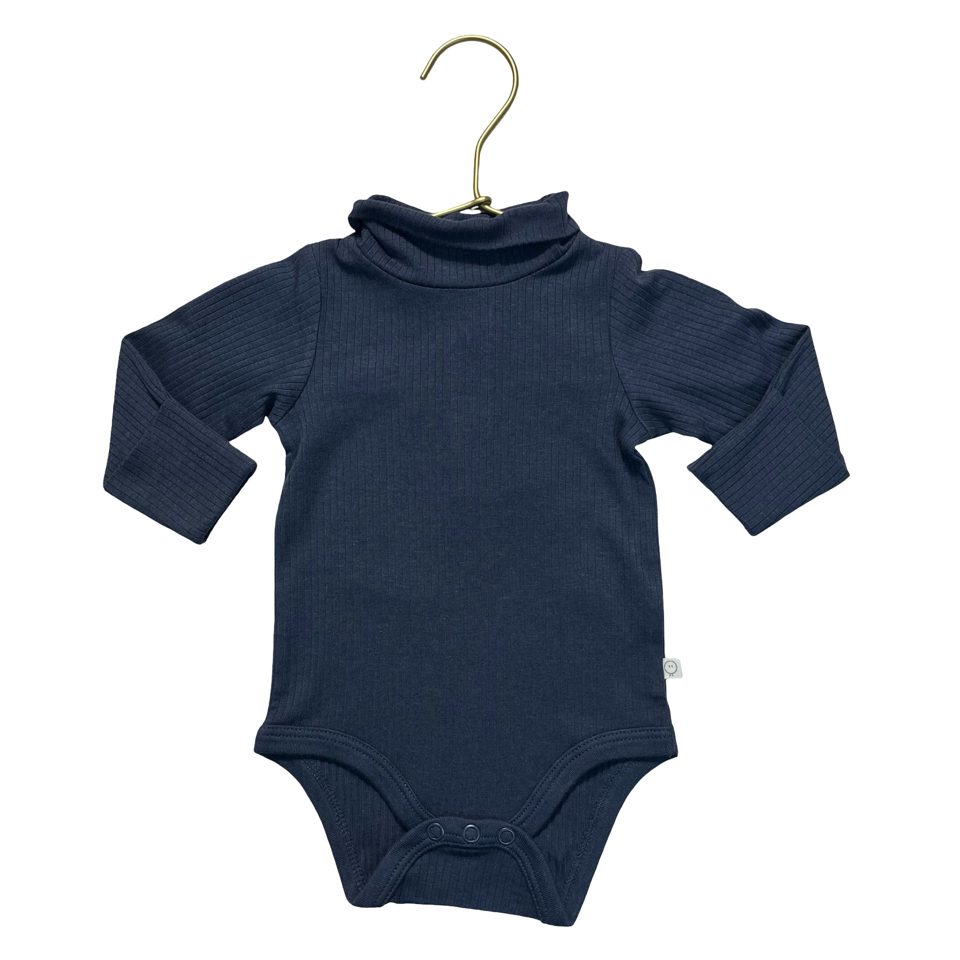 Mori Navy Ribbed Mock-Neck Bodysuit - Size 3-6 Mo