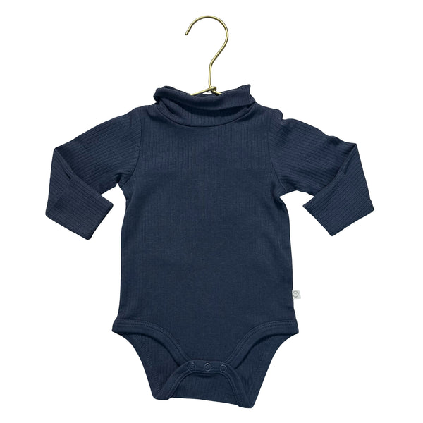 Mori Navy Ribbed Mock-Neck Bodysuit - Size 3-6 Mo
