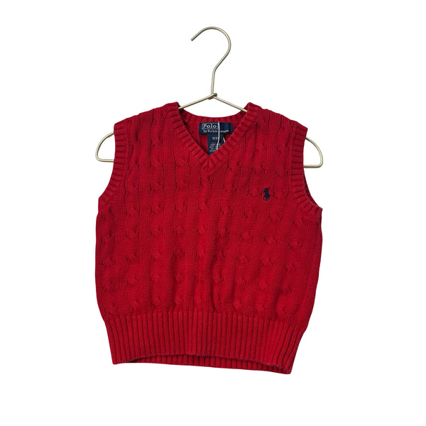 Polo Ralph Lauren Red Cable-Knit Cotton Sweater Vest - Size 3
