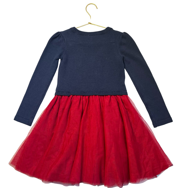 Gymboree Toy Soldier Navy Knit & Red Tulle Dress - Size 7