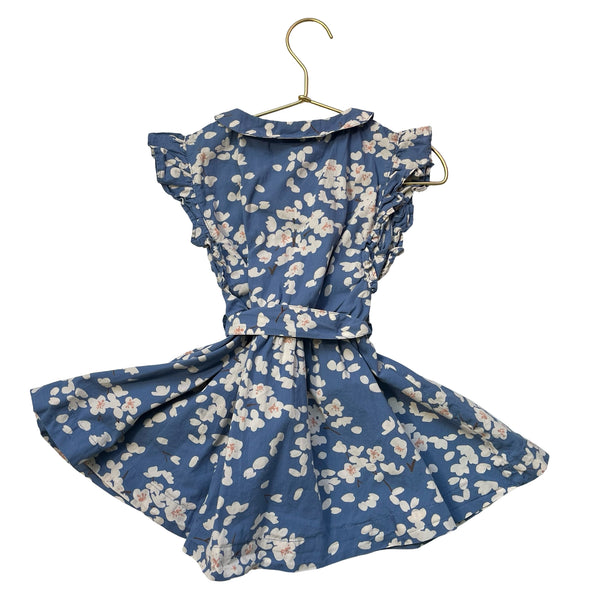 Petit Bateau Blue & Ivory Floral Belted Dress - Size 4A