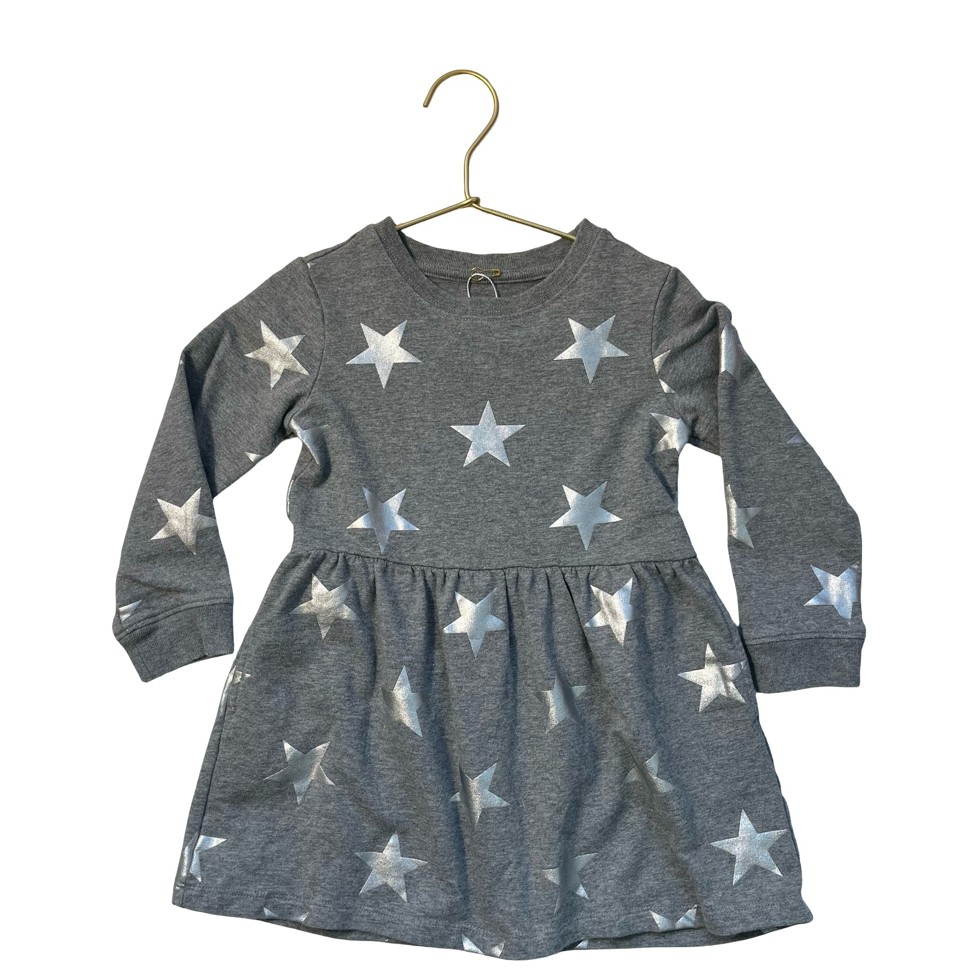 Primary Gray & Silver Foil Star Dress - Size 3