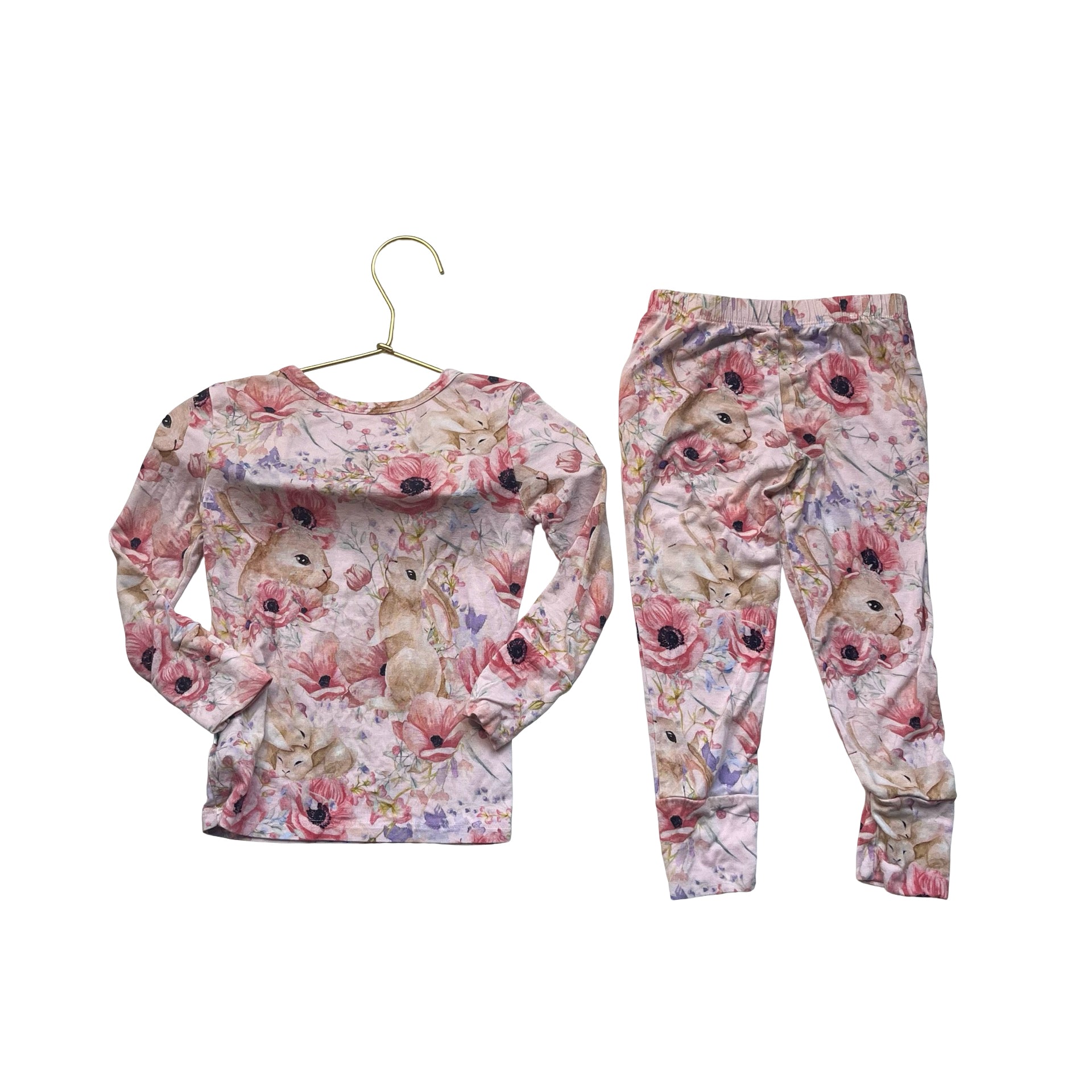 Posh Peanut Peach Floral & Bunny PJ Set - Size 2T