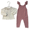 Zara Pink Knit Overalls & Ivory Embroidered Collar Top Set - Size 3-6 Mo