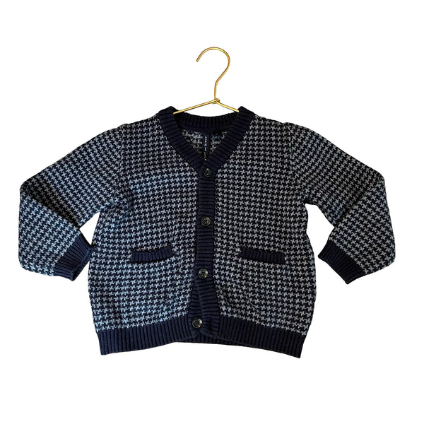 Janie and Jack Navy & Blue Houndstooth V-Neck Cardigan Sweater - Size 2T