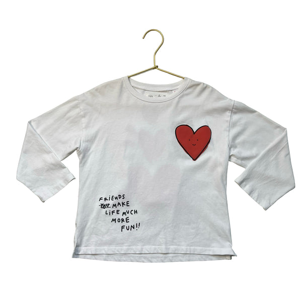 Zara White Heart 'Friends' Graphic Shirt - Size 6