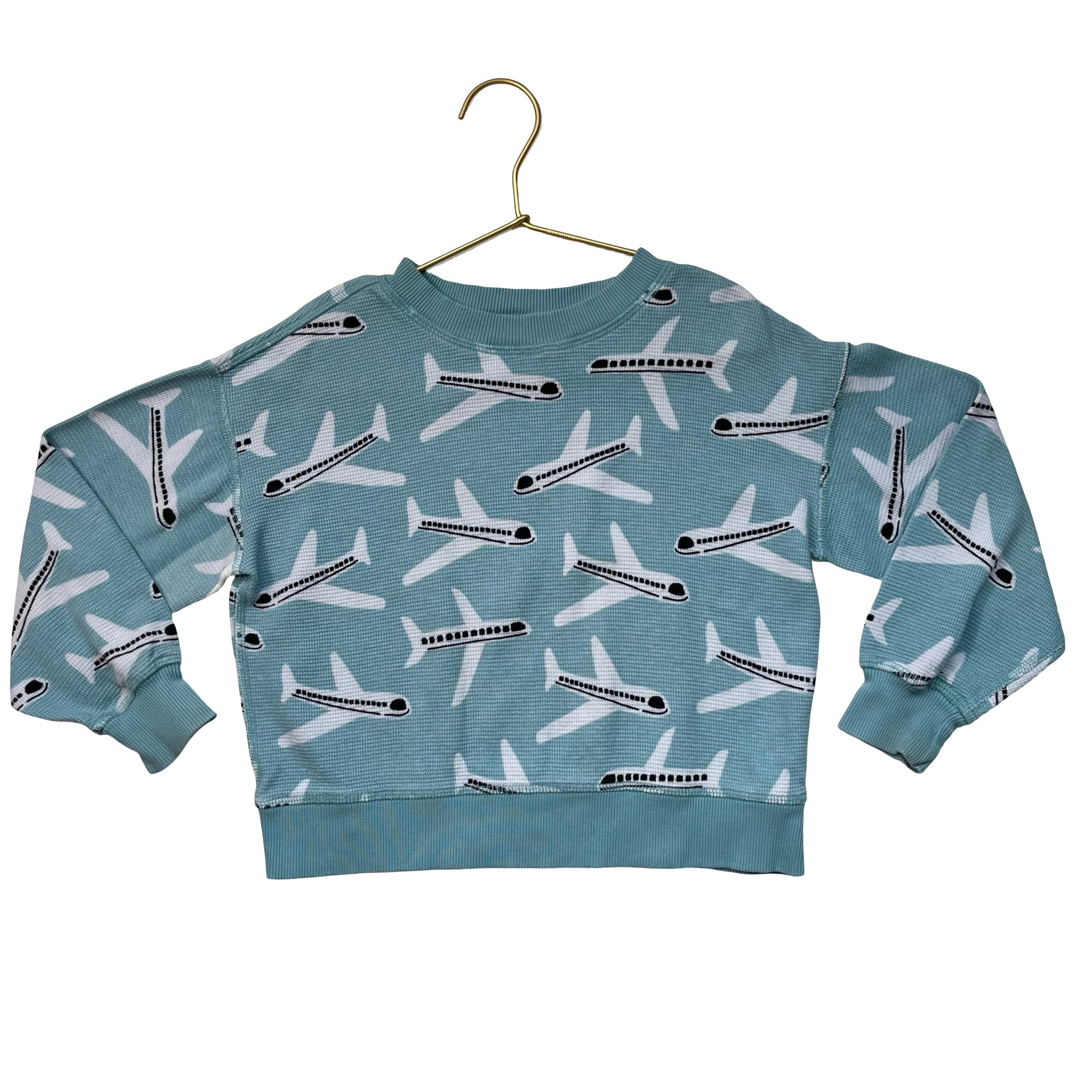 Hanna Andersson Light Blue Airplane Print Waffle Top - Size 5