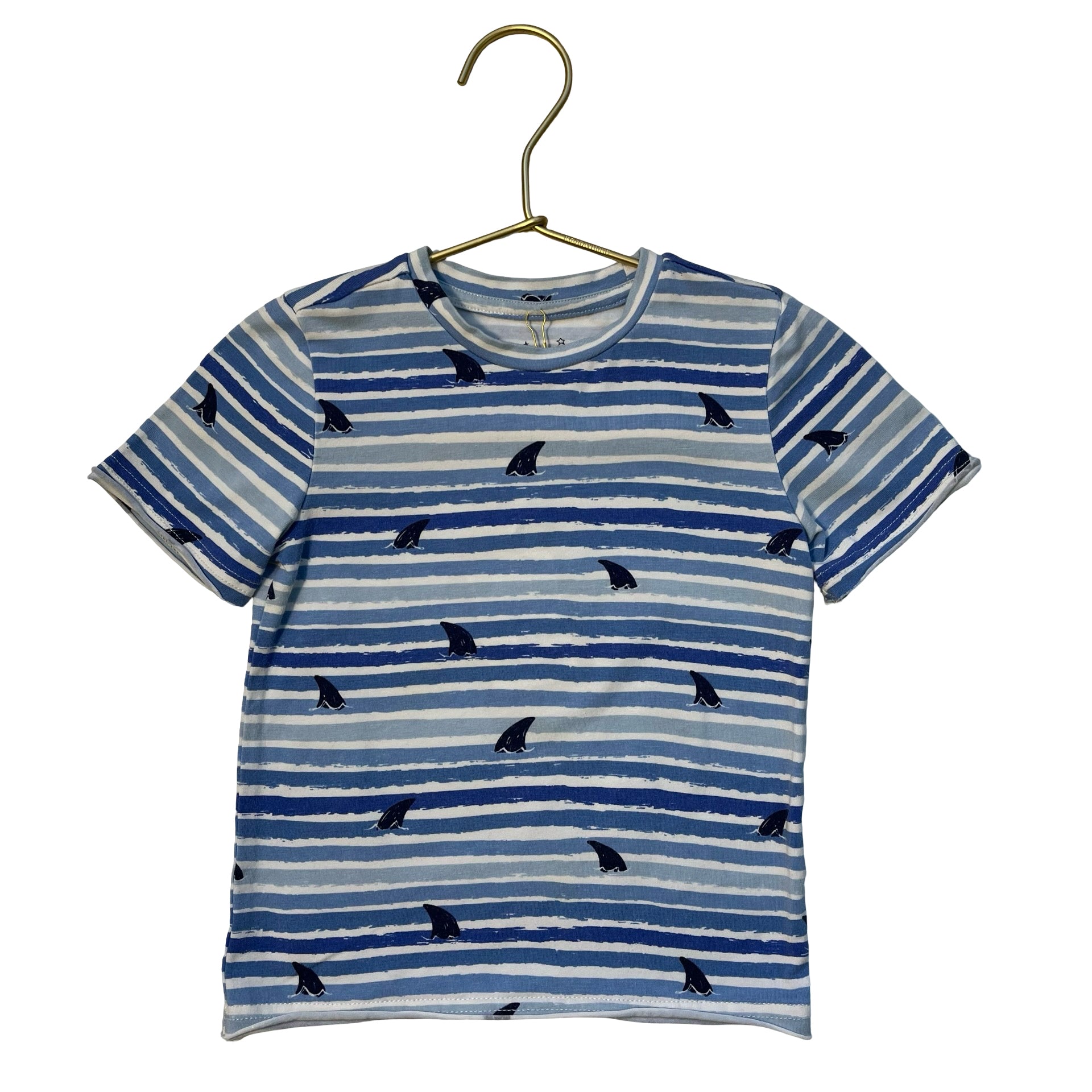 Egg Blue Striped Shark Fin Print T-Shirt - Size 18 Mo