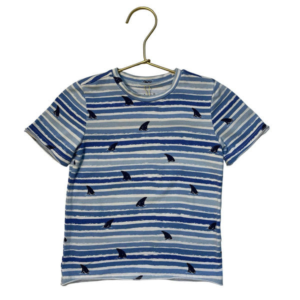 Egg Blue Striped Shark Fin Print T-Shirt - Size 18 Mo