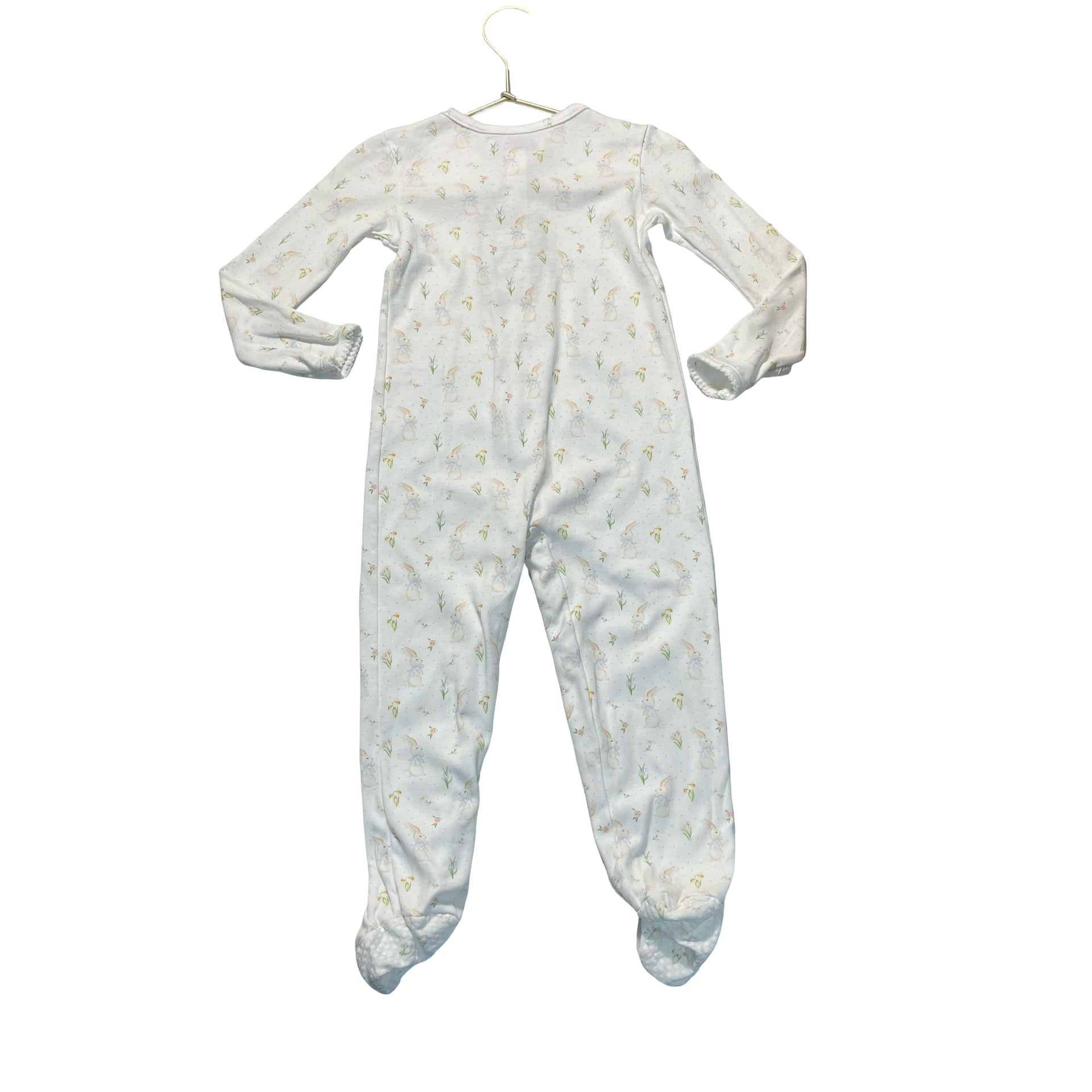 Smockingbird Ivory Bunny Print Footed One-Piece PJs - Size 24 Mo