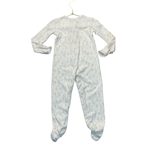 Smockingbird Ivory Bunny Print Footed One-Piece PJs - Size 24 Mo