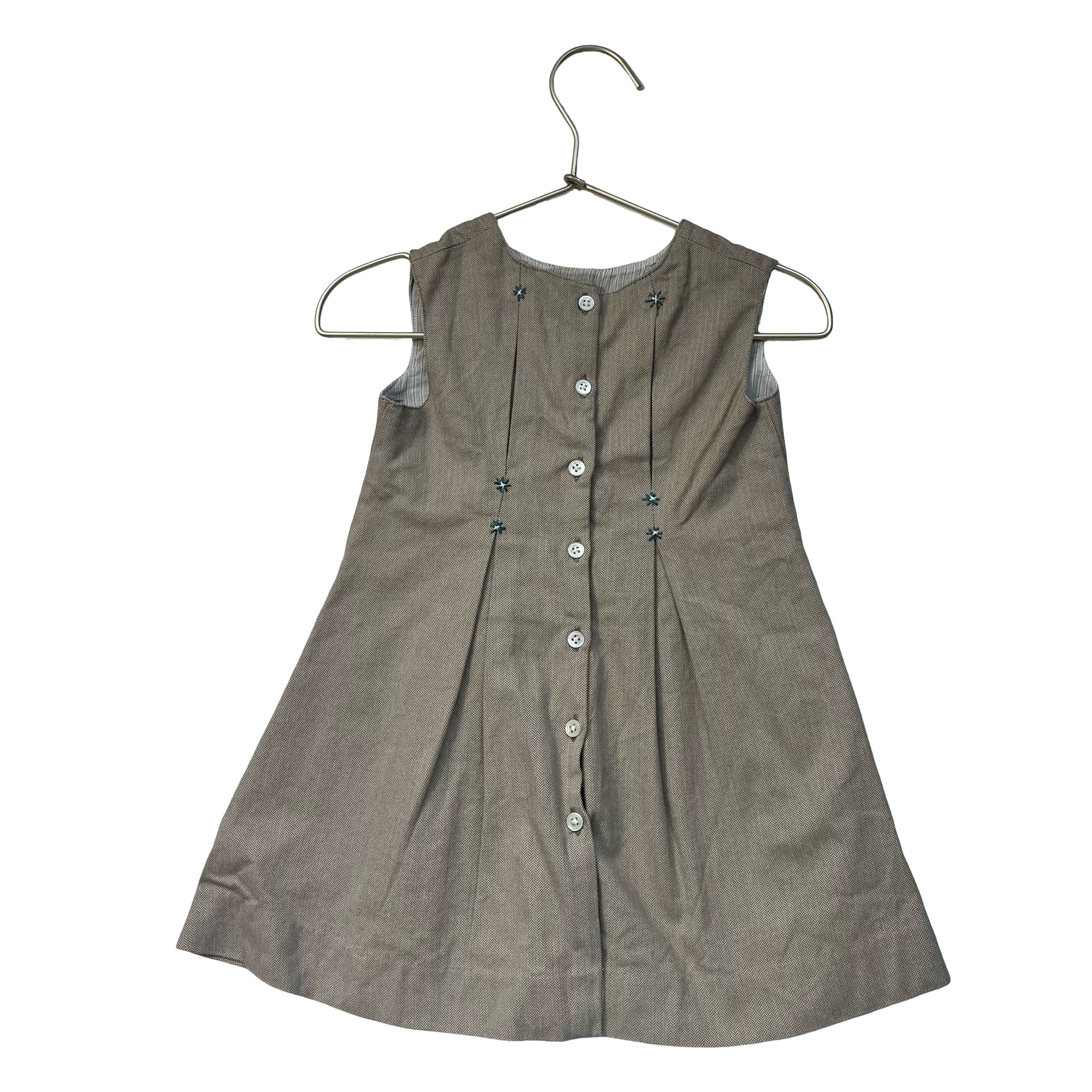 Jacadi Tan Herringbone Embroidered Flower Dress - Size 2Y
