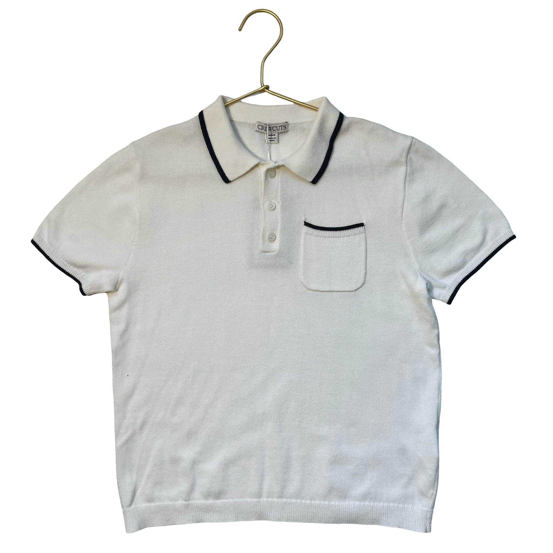 Crewcuts Ivory Cotton Knit Polo Shirt, Navy Trim - Size M 8-9