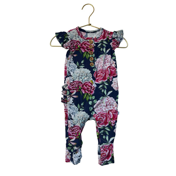 Posh Peanut Navy Floral Henley One-Piece - Size 3-6 Mo
