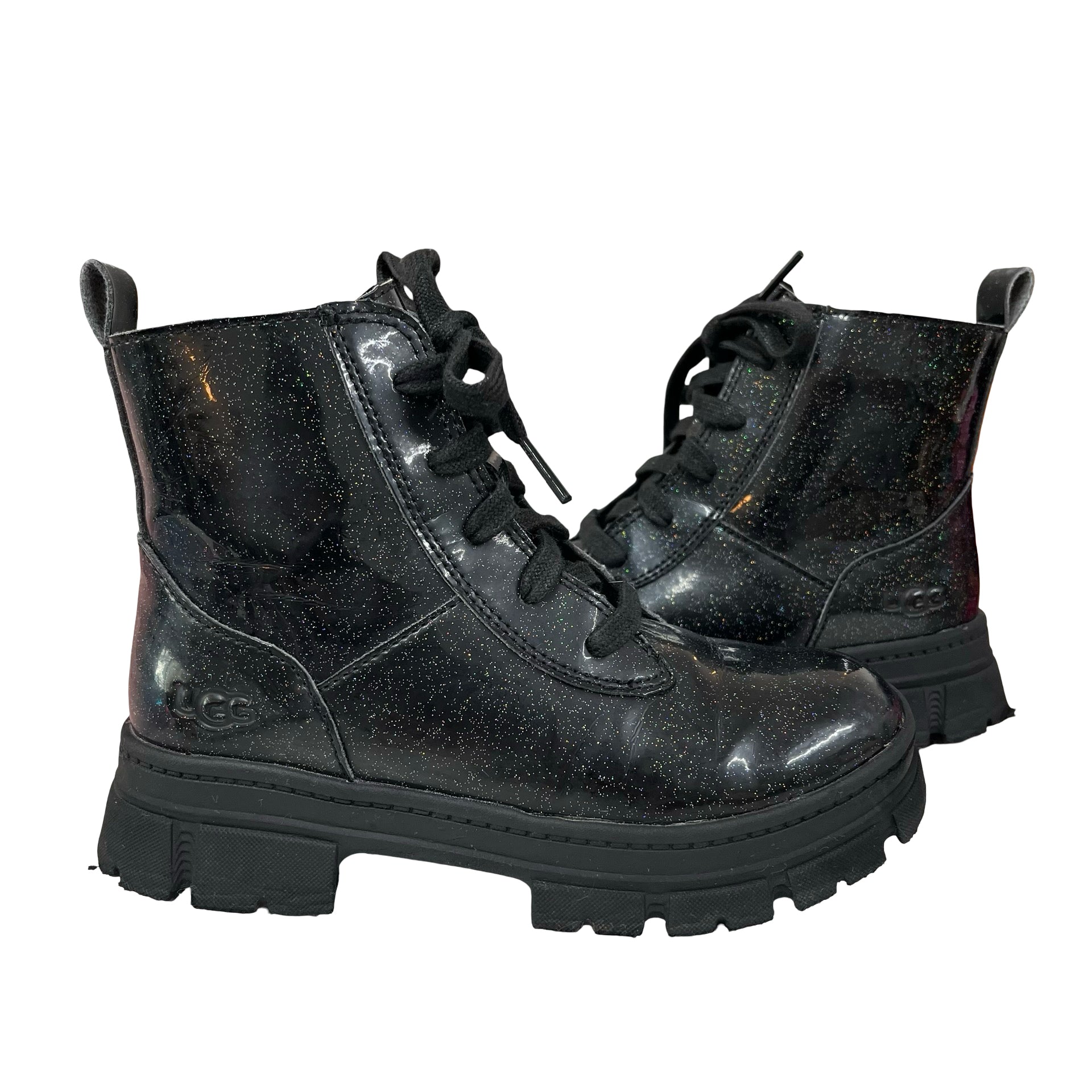 UGG Ashton Lace-Up Glitter Black Boots - Size 1Y Big Kid