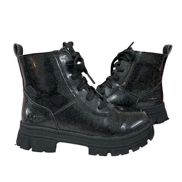 UGG Ashton Lace-Up Glitter Black Boots - Size 1Y Big Kid