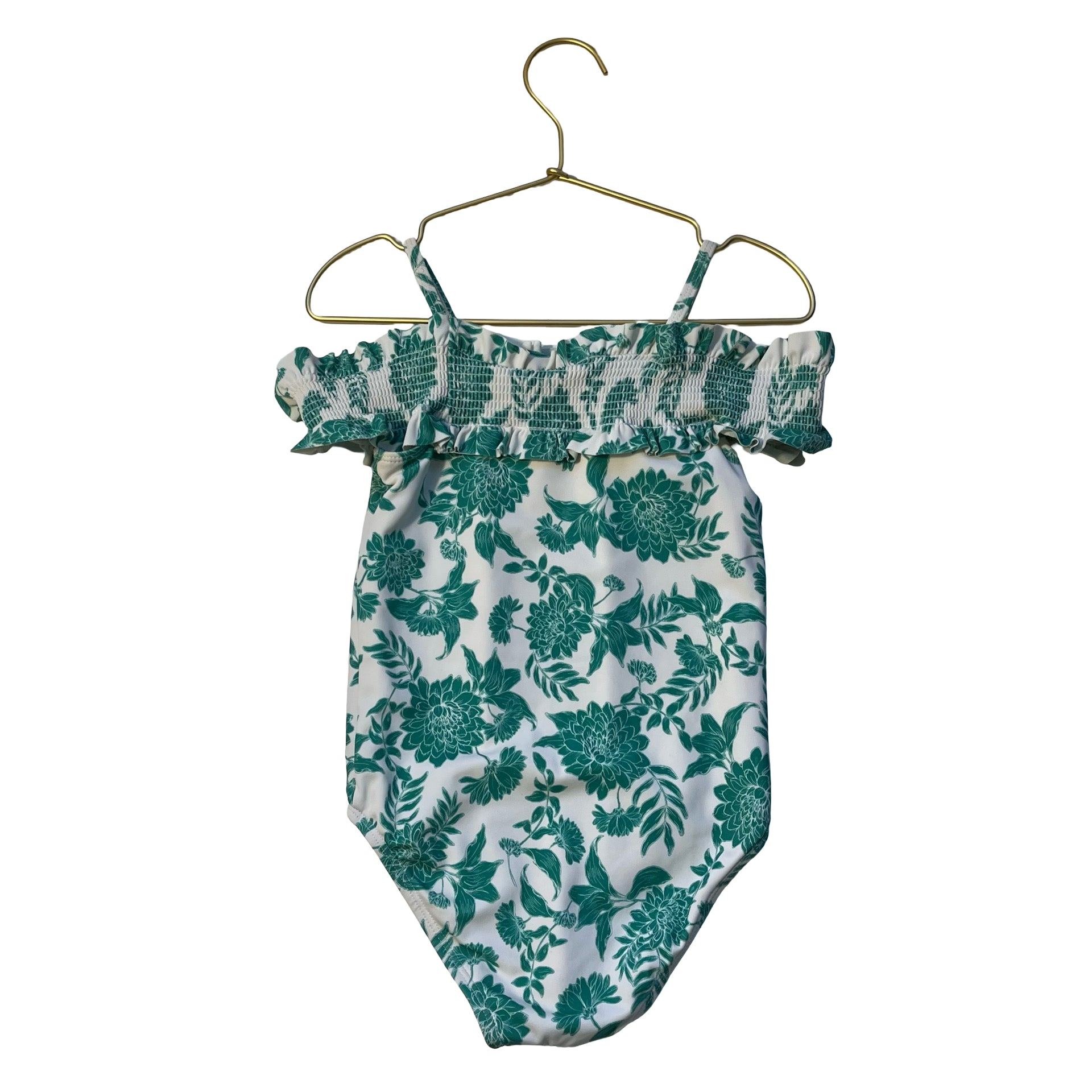 Janie and Jack Ivory & Green Floral Swim Suit - Size 5