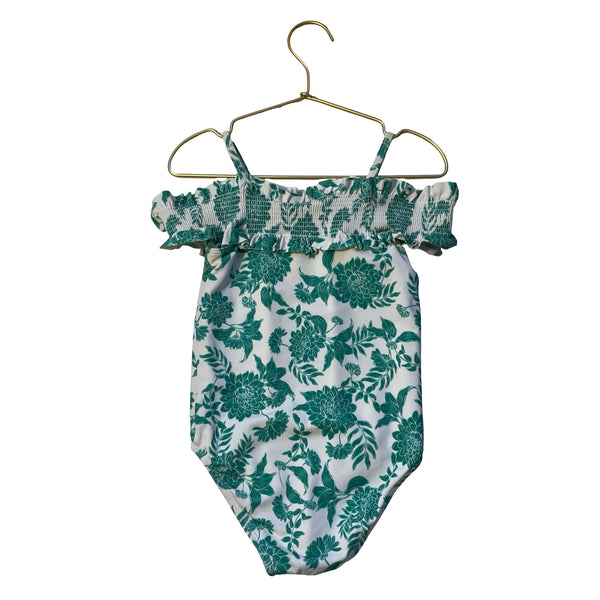 Janie and Jack Ivory & Green Floral Swim Suit - Size 5