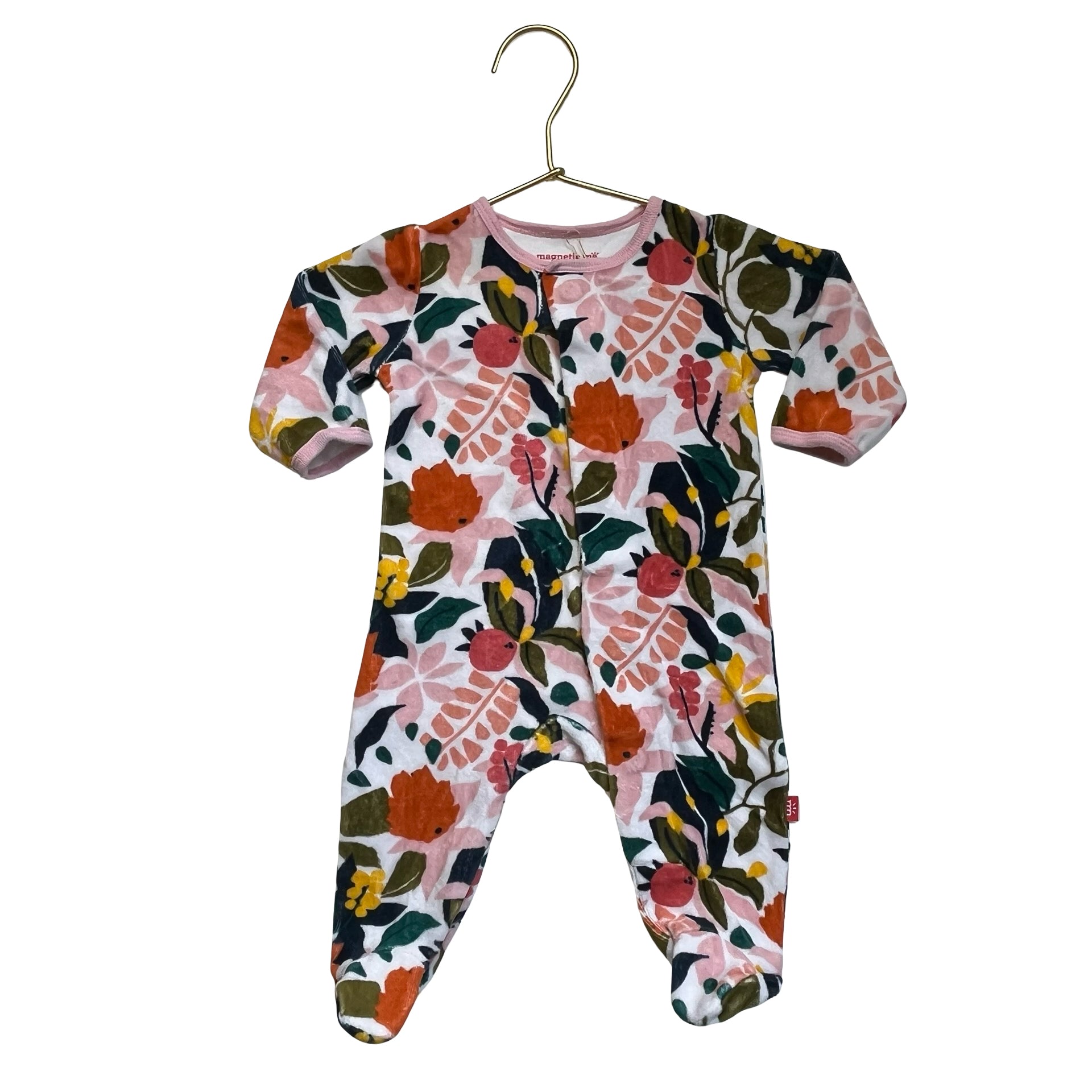 Magnetic Me Flower & Leaf Print Velour Footed PJs - Size 0-3 Mo
