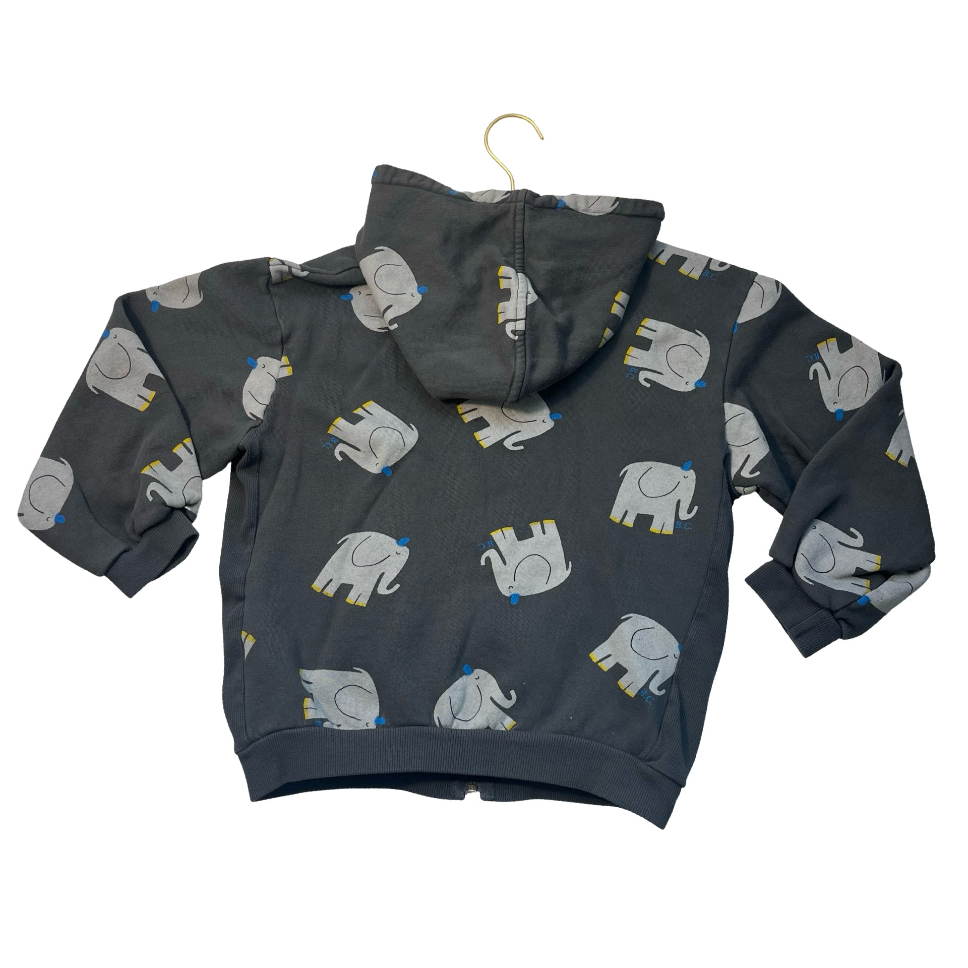 Bobo Choses Gray Elephant Print Zip-Up Hooded Sweatshirt - Size 10-11