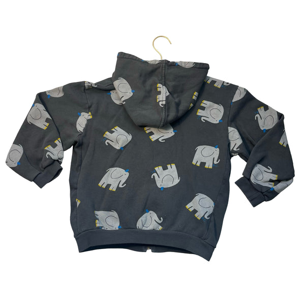 Bobo Choses Gray Elephant Print Zip-Up Hooded Sweatshirt - Size 10-11
