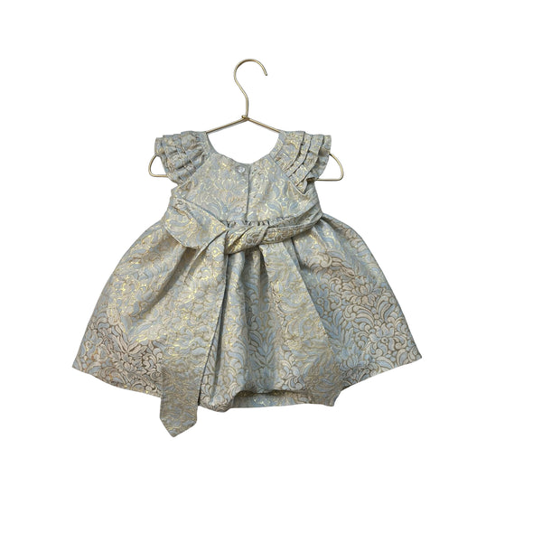 Laura Ashley Light Blue, Gold, Ivory Brocade Dress - Size 12 Mo