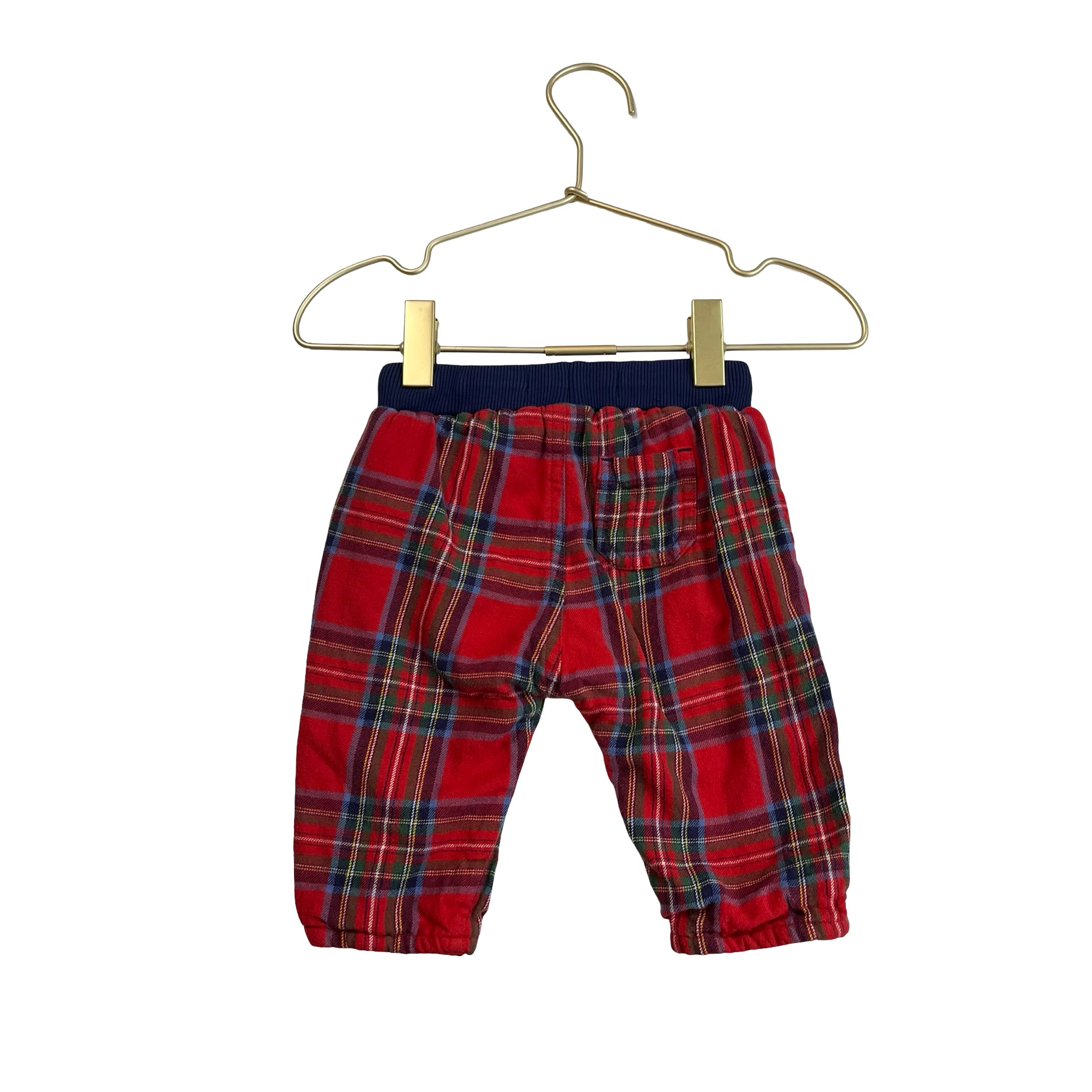 Mini Boden Jersey Lined Red Tartan Plaid Flannel Pants - Size 3-6 Mo