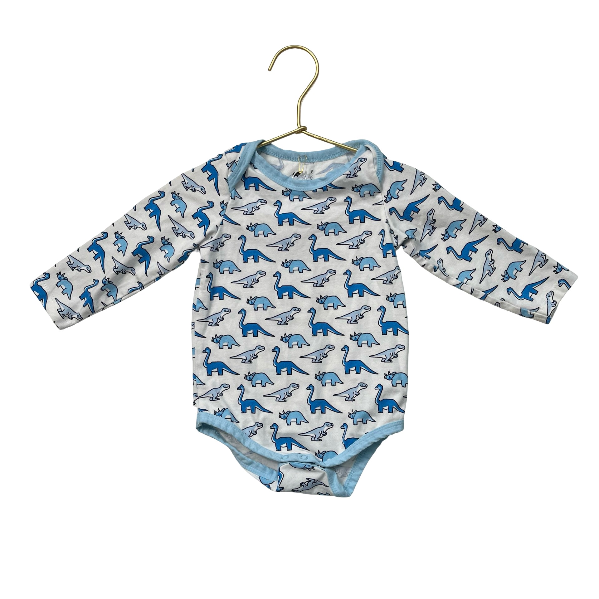 Monica + Andy Ivory & Blue Dinosaur Print Onesie Bodysuit - Size 9-12 Mo