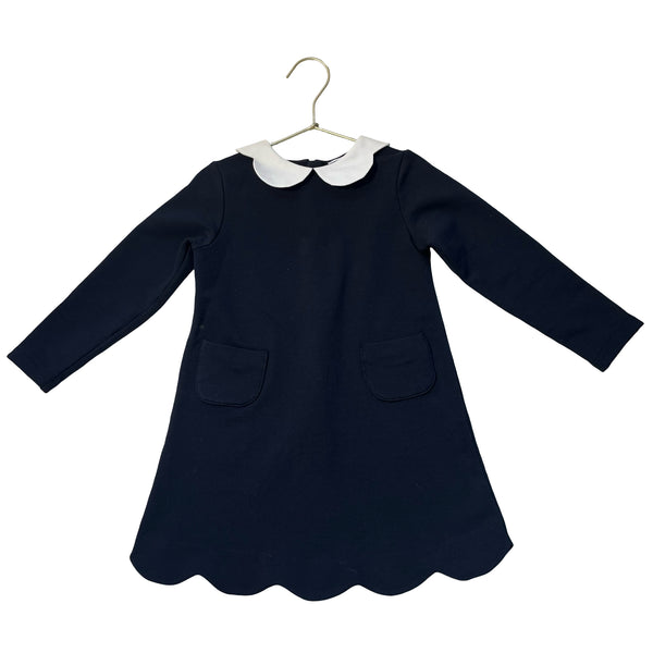 Jacadi Navy Sweatshirt Dress, White Collar - Size 5A