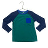 Mini Boden Navy Waffle & Green Colorblock Shirt - Size 4-5Y