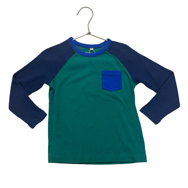Mini Boden Navy Waffle & Green Colorblock Shirt - Size 4-5Y
