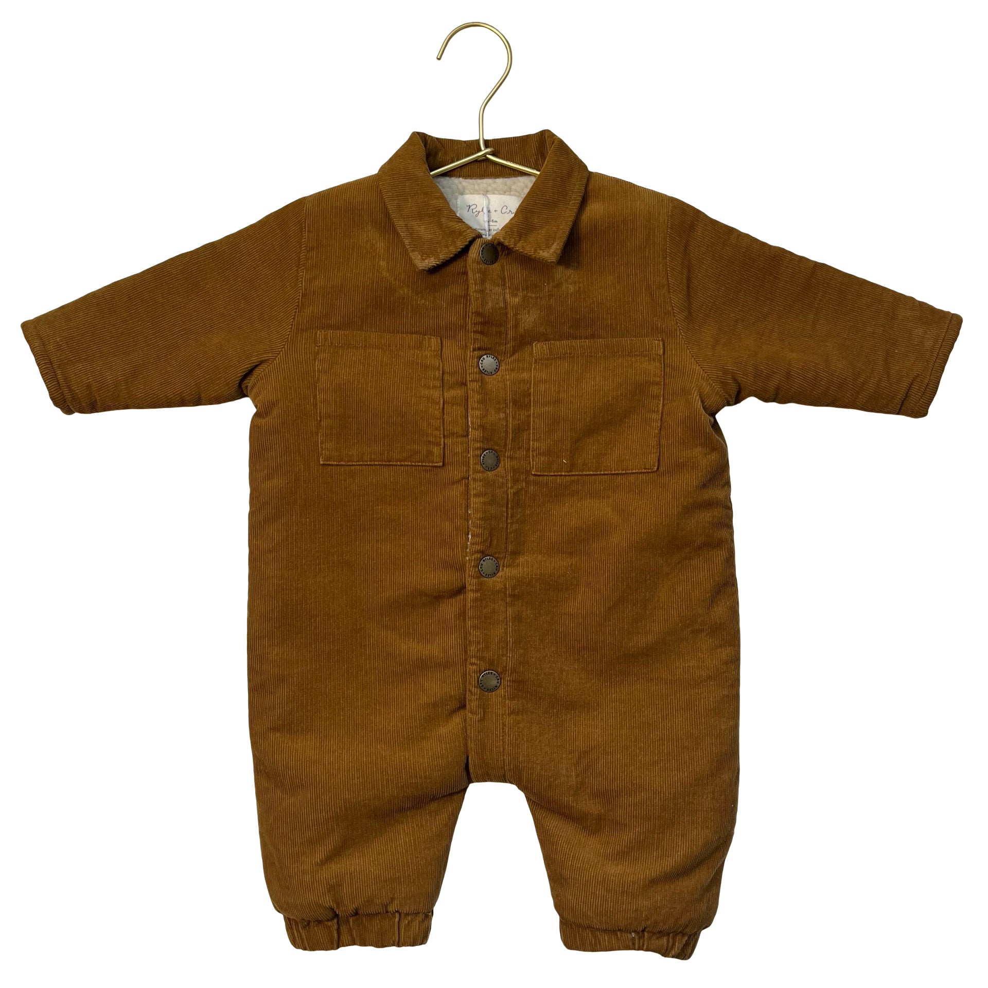 Rylee & Cru Sherpa-Lined Brown Corduroy One-Piece - Size 3-6 Mo