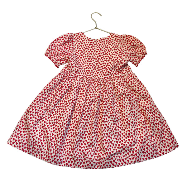 Pink Chicken Ivory & Red Heart Print Dress, Red Bows - Size 6Y