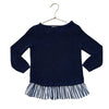 Crewcuts Navy Cotton Sweater, Striped Hem Trim - Size 6-7