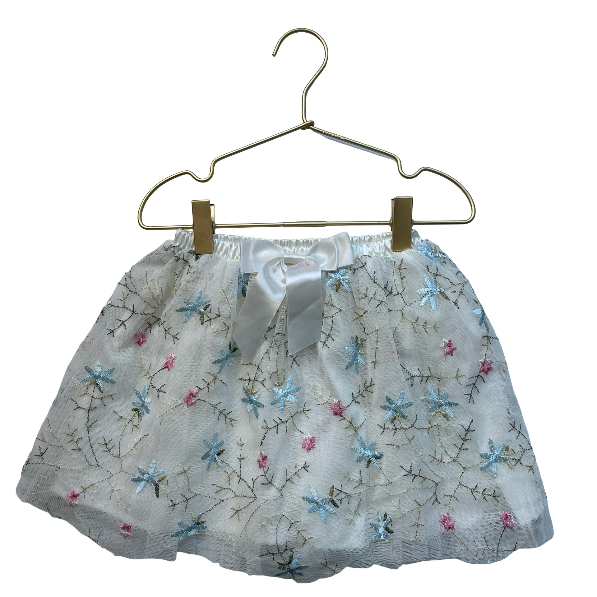 Popatu Ivory & Pastel Embroidered Flower Tulle Skirt - Size 6-7