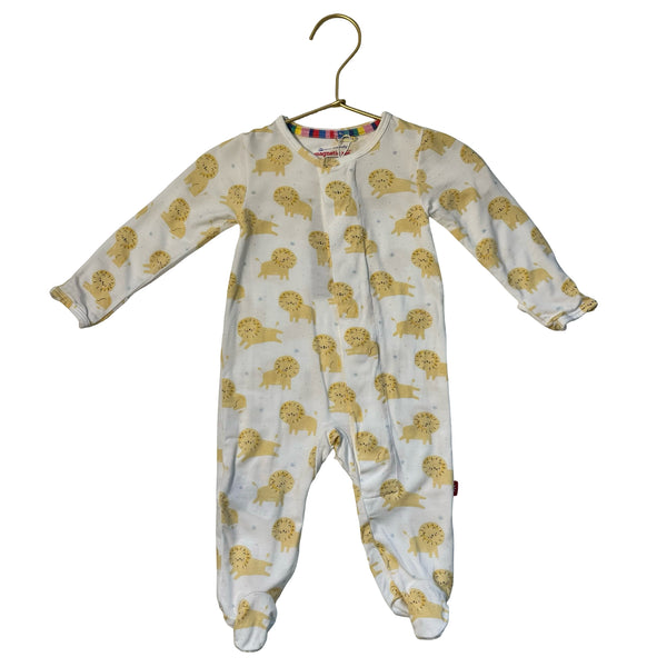 Magnetic Me Ivory & Yellow Lion Print Footed PJs - Size 0-3 Mo