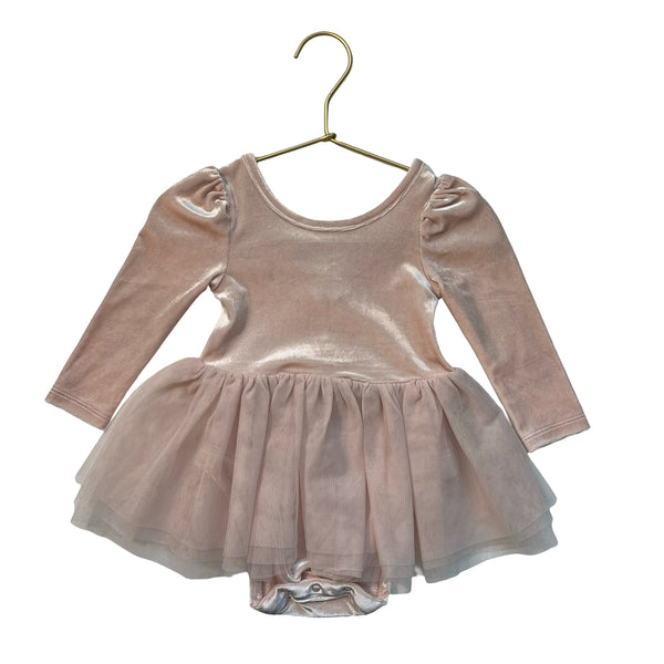 Baby Gap Pale Pink Velour & Tulle Bodysuit Dress - Size 6-12 Mo