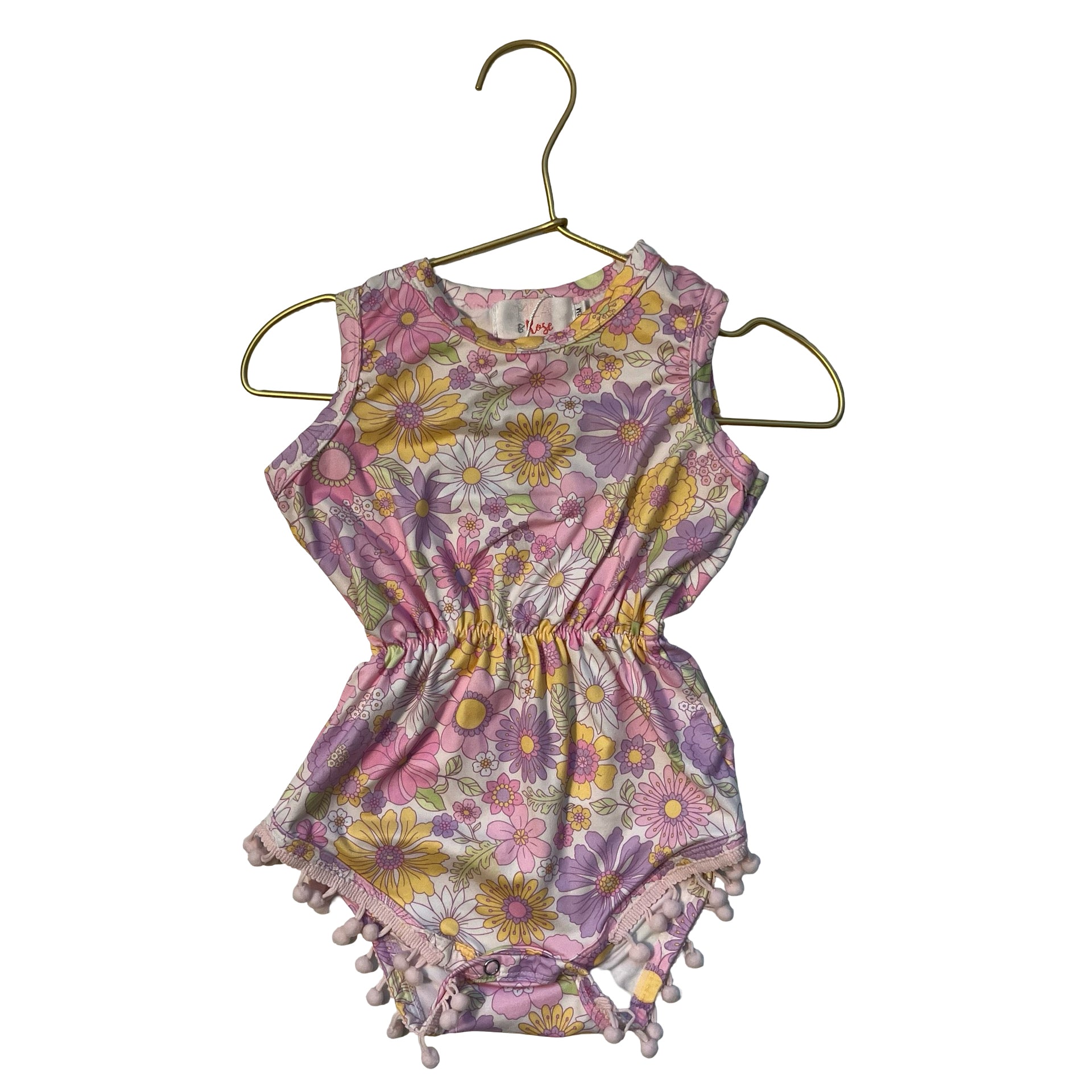 Mila & Rose Pastel Flower Print Pom-Pom Bubble Romper - Size 6-12 Mo
