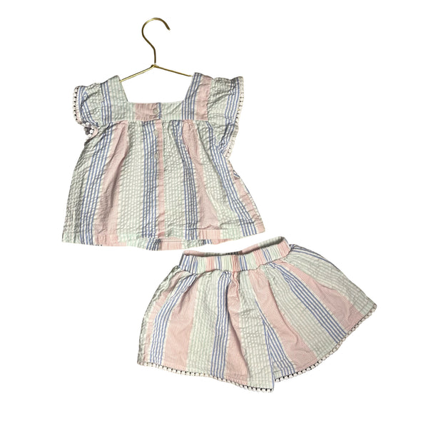 Janie and Jack Pastel Stiped Seersucker Shorts & Top Set - Size 2T