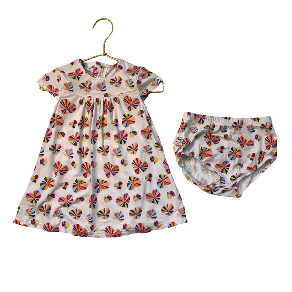 Magnetic Me Pink & Colorful Heart Print Dress & Bloomers - Size 18-24 Mo