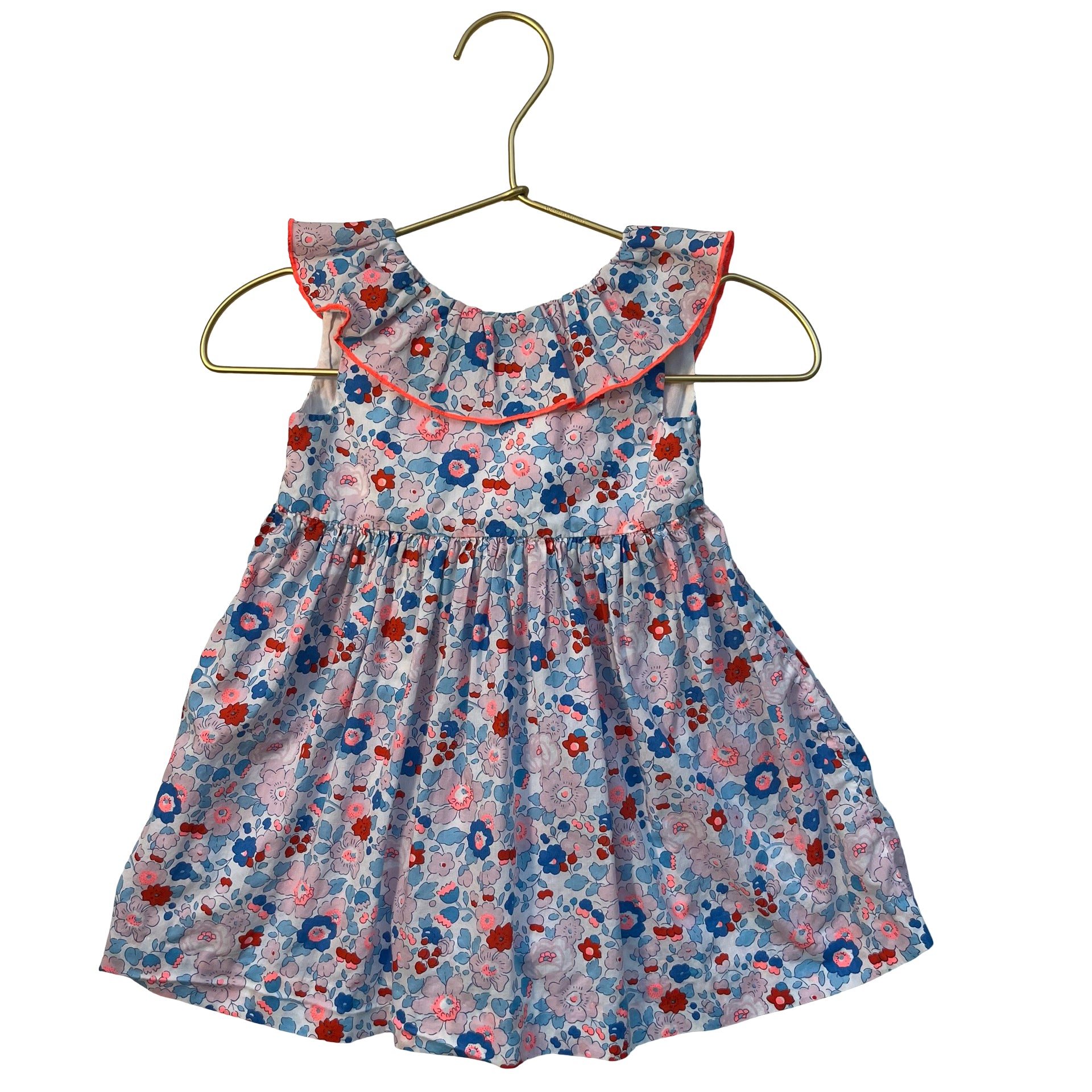 Jacadi Pink & Blue Flower Print Dress - Size 12 Mo