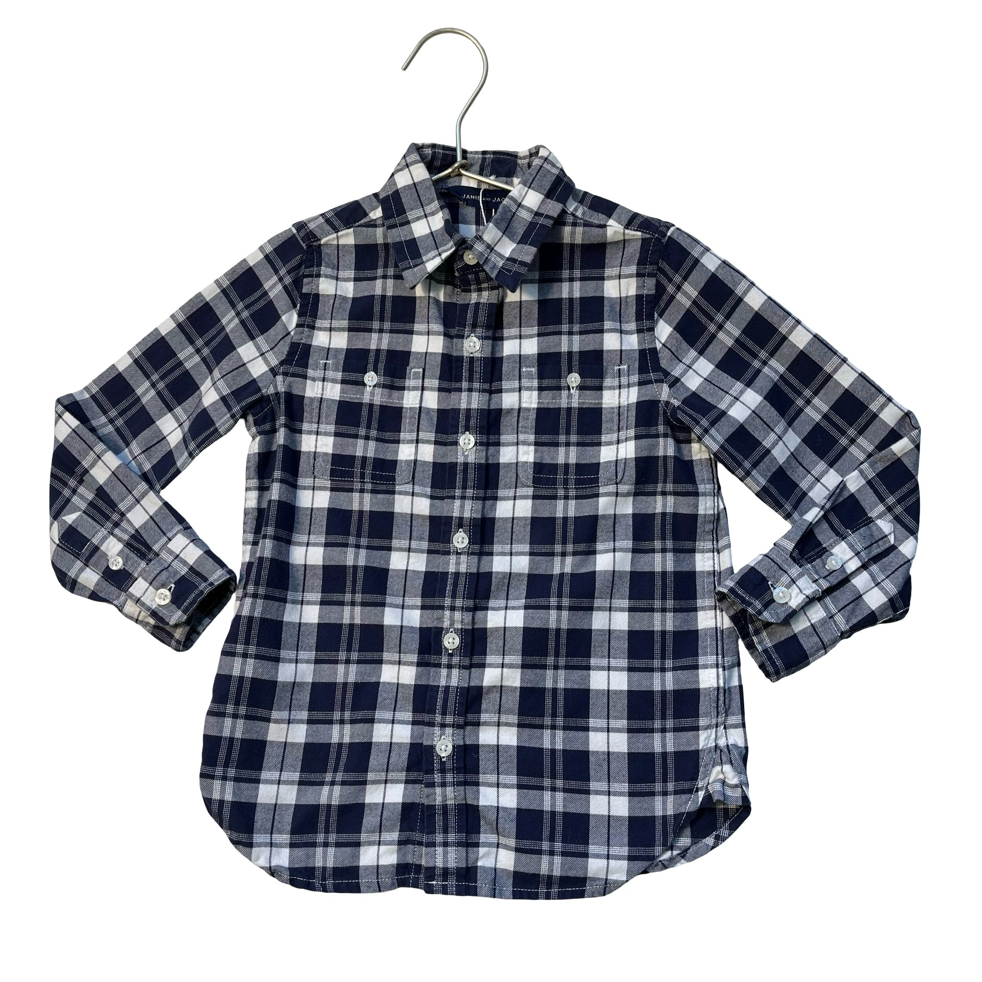 Janie and Jack Navy & White Plaid Button Down Shirt - Size 4