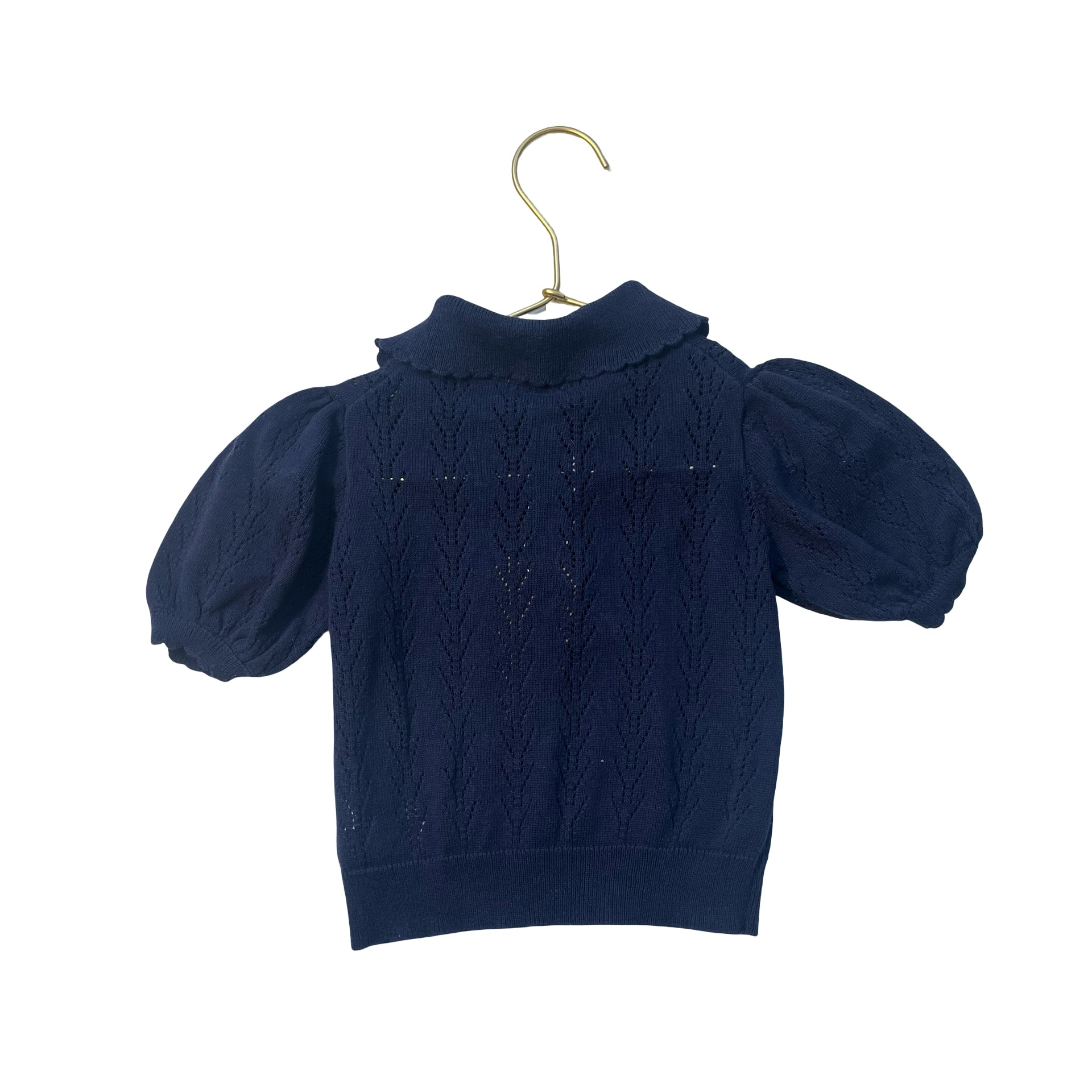Janie and Jack Navy Cotton Knit Pointelle Polo Sweater - Size 2T