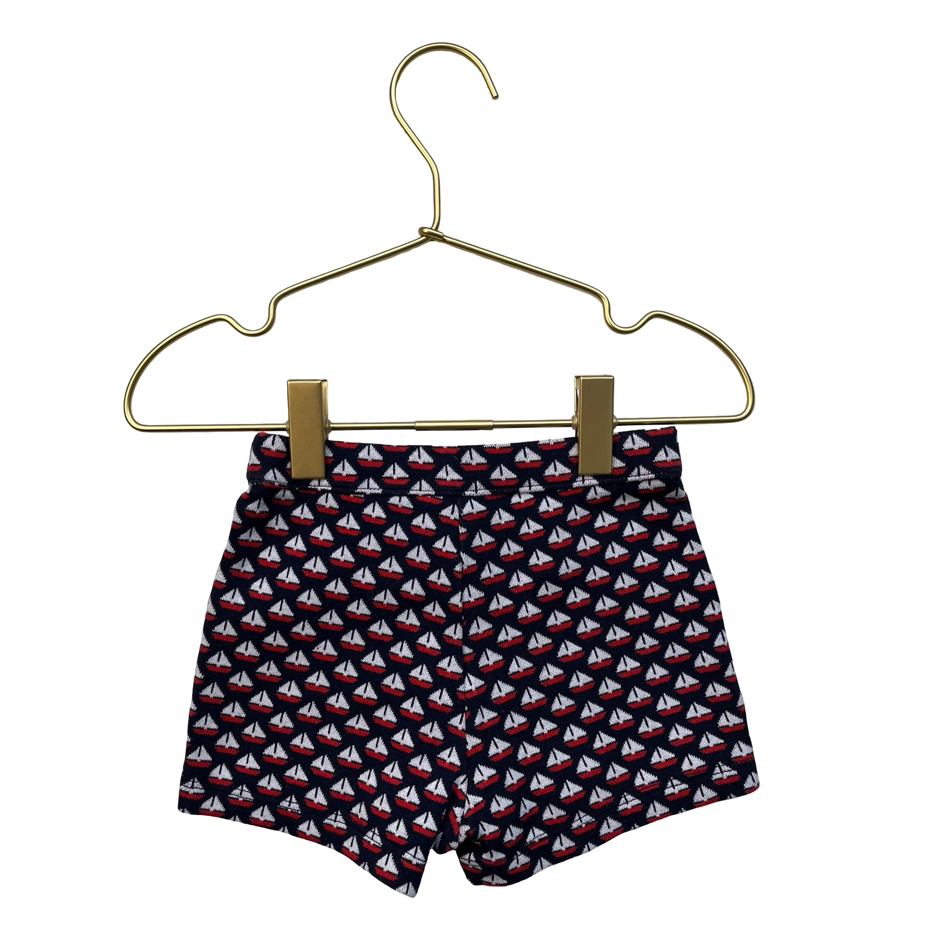 Janie and Jack Navy, White, Red Sailboat Print Cotton Knit Shorts - Size 6-12 Mo