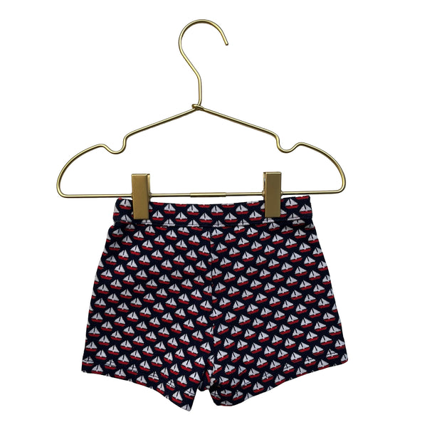 Janie and Jack Navy, White, Red Sailboat Print Cotton Knit Shorts - Size 6-12 Mo