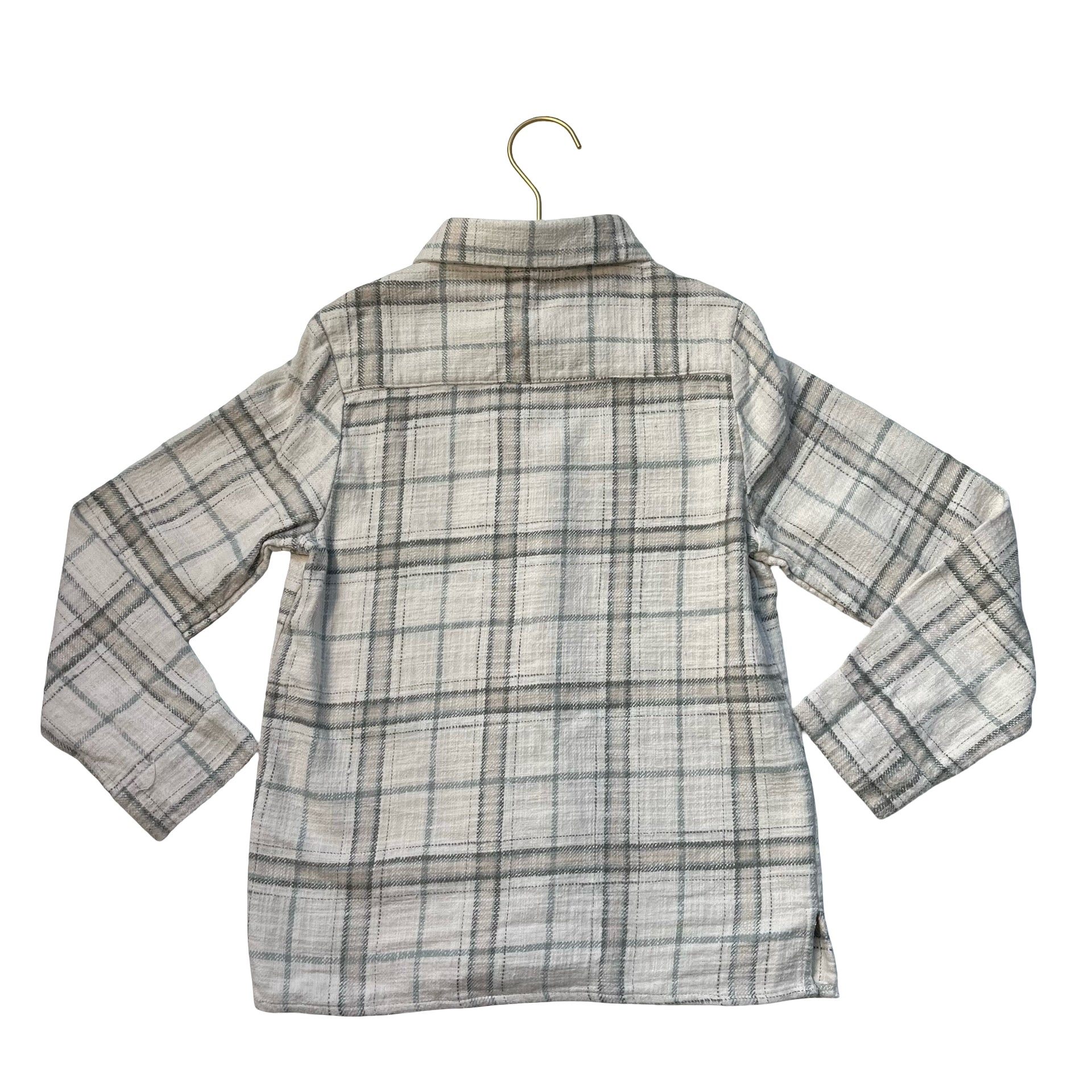 Rylee & Cru Ivory, Tan, Green Plaid Button Down Shirt - Size 8-9Y