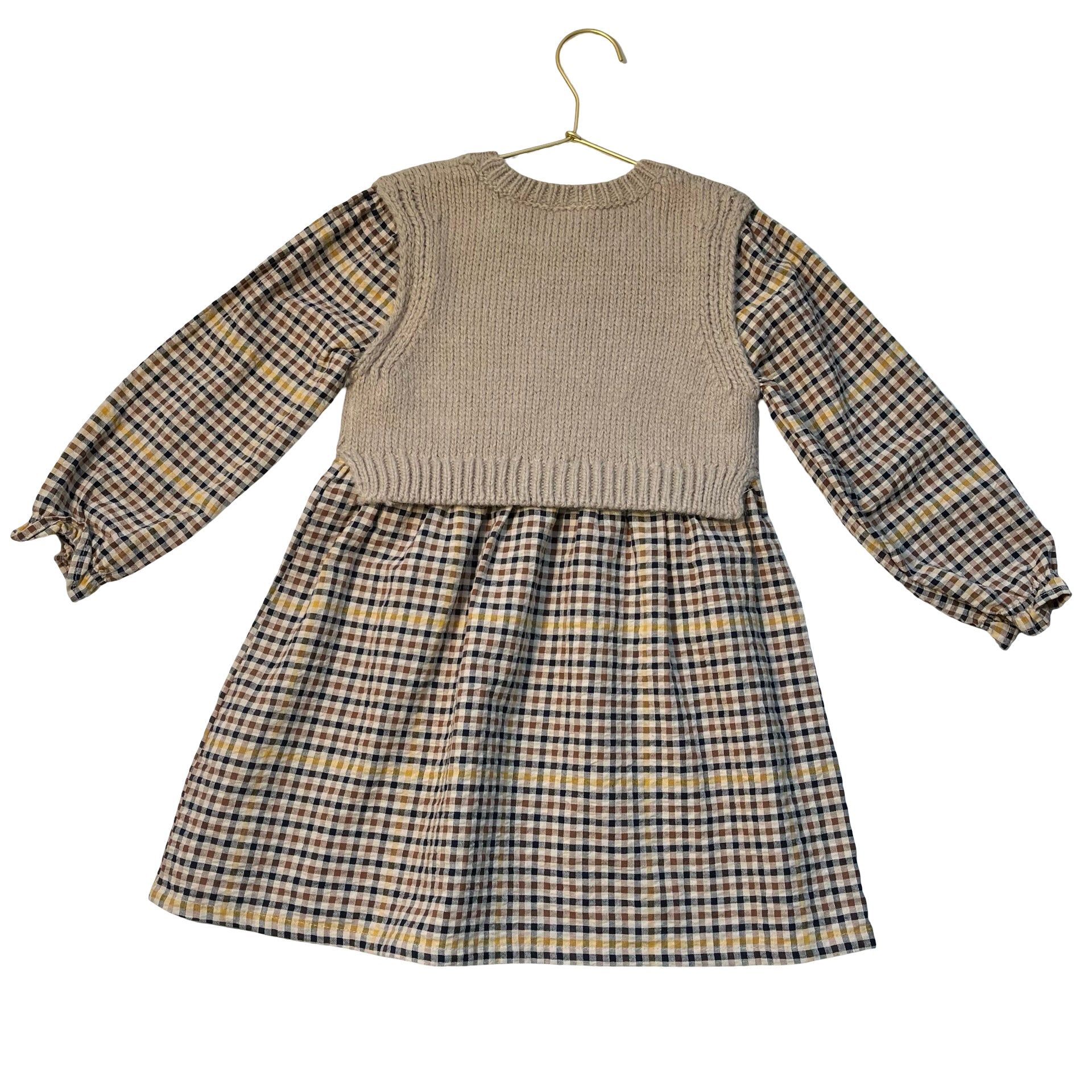Zara Khaki Sweater & Plaid Dress - Size 4-5