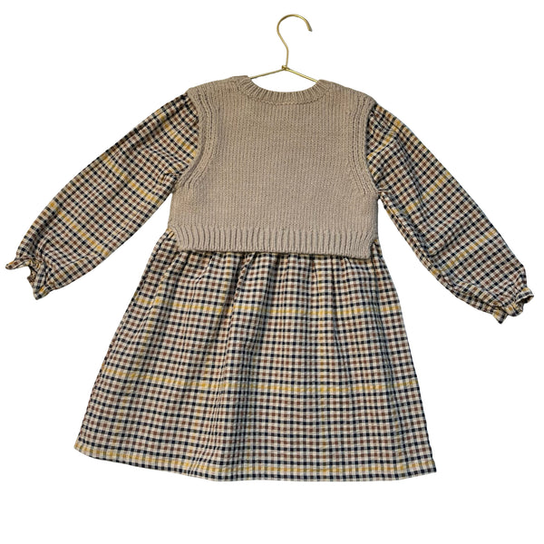 Zara Khaki Sweater & Plaid Dress - Size 4-5