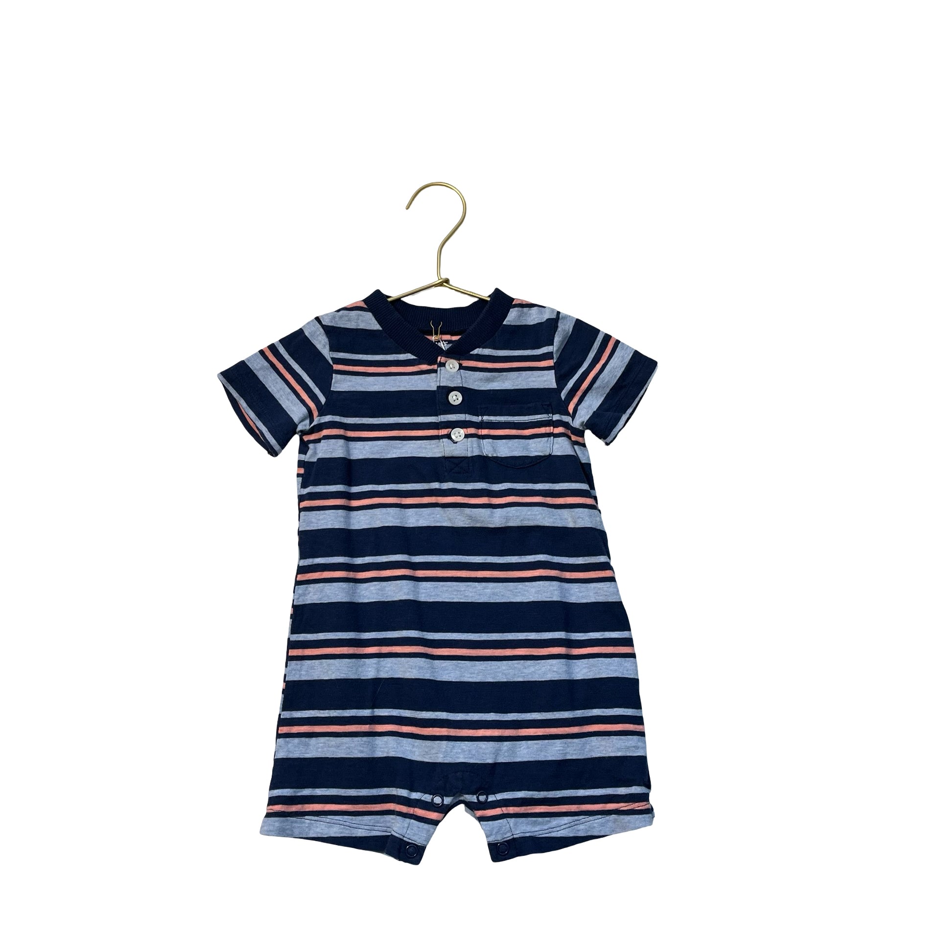 Carter's Navy, Blue, Pink Striped Henley Romper - Size 18 Mo