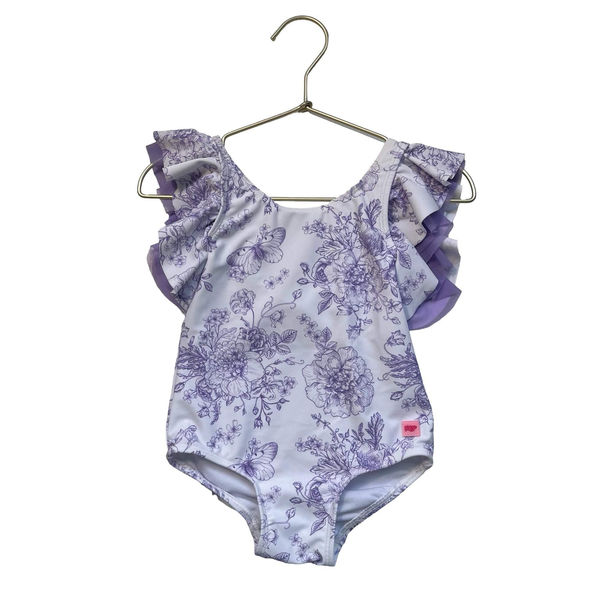 Ruffle Butts White & Purple Floral Swim Suit - Size 3T
